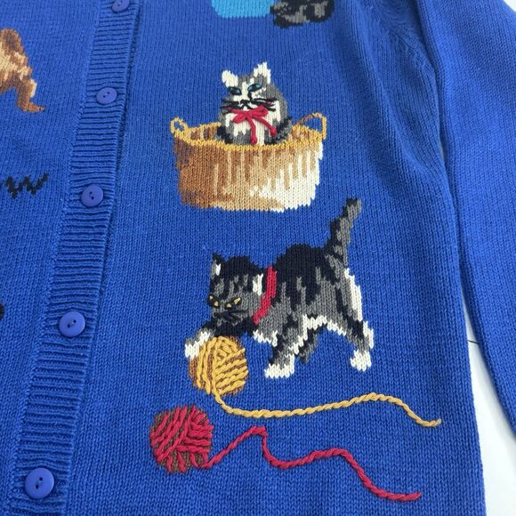 Vtg Quacker Factory, A Cat Is A Cat Cardigan Knit Sweater M Button Bell - Picture 6 of 12